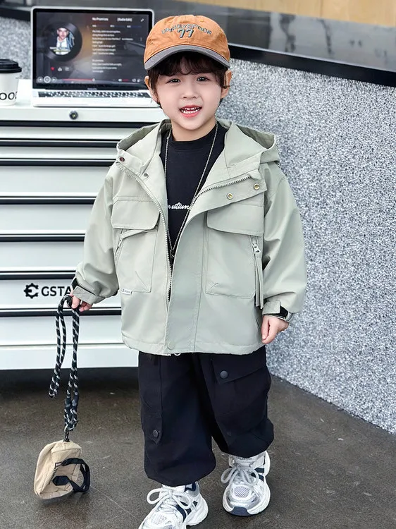 クールボーイズ春秋ジッパーフーディージャケットカジュアルスタイル子供用アウターウェア防風通気性ボーイズ向けウェアラブル