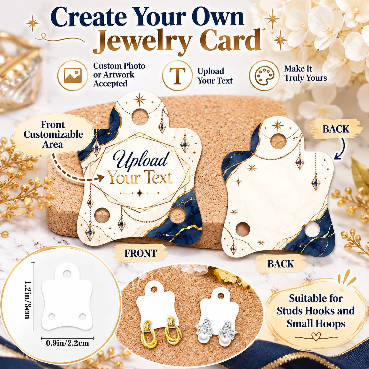 Custom Jewelry Display Card Personalized White Cardstock Custom Text and Patterns Jewelry Display Card Earring Holder Gift Sets