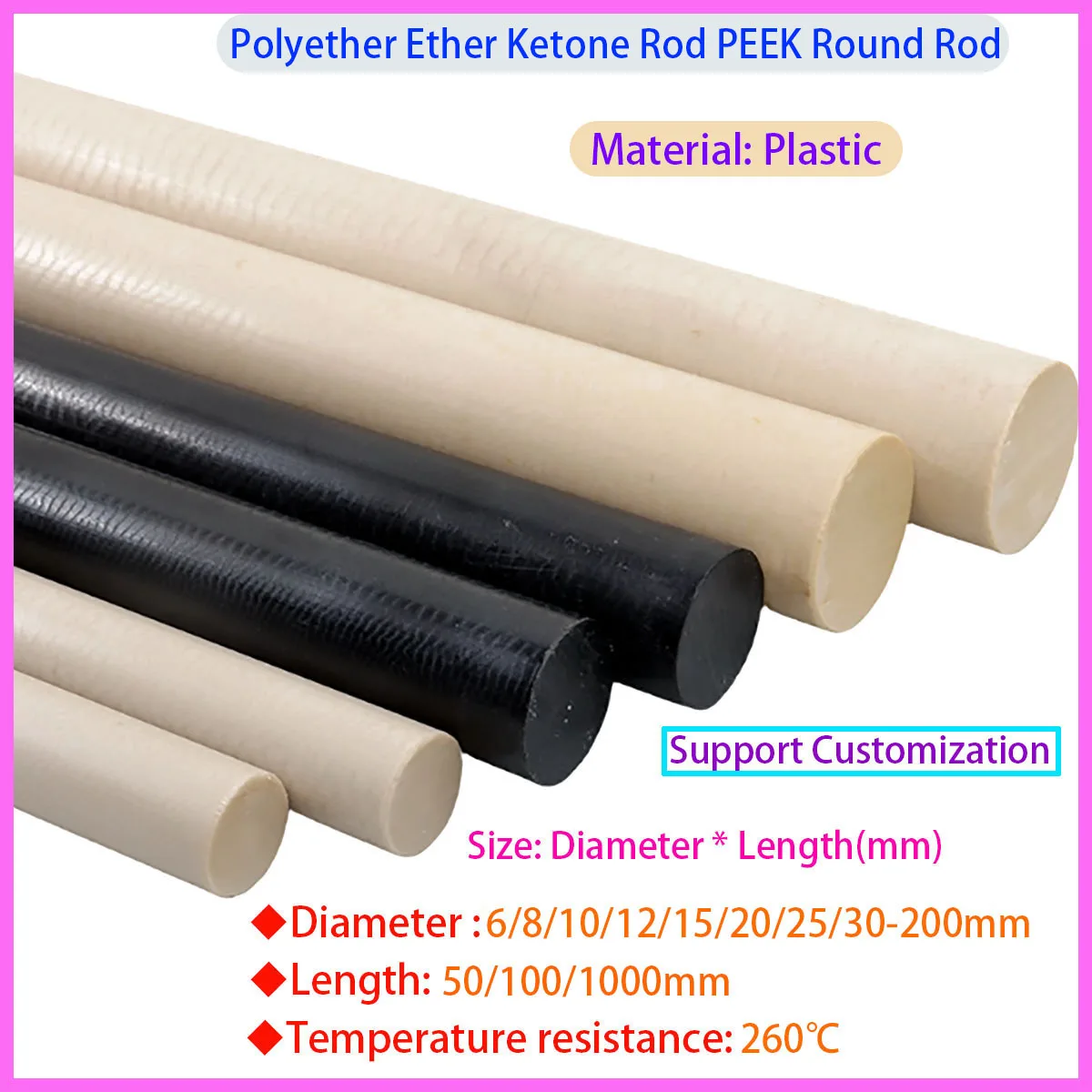 

Polyether Ether Ketone Round Rod PEEK Round Rod Diameter 6/8/10/12/15/25/30-200mm