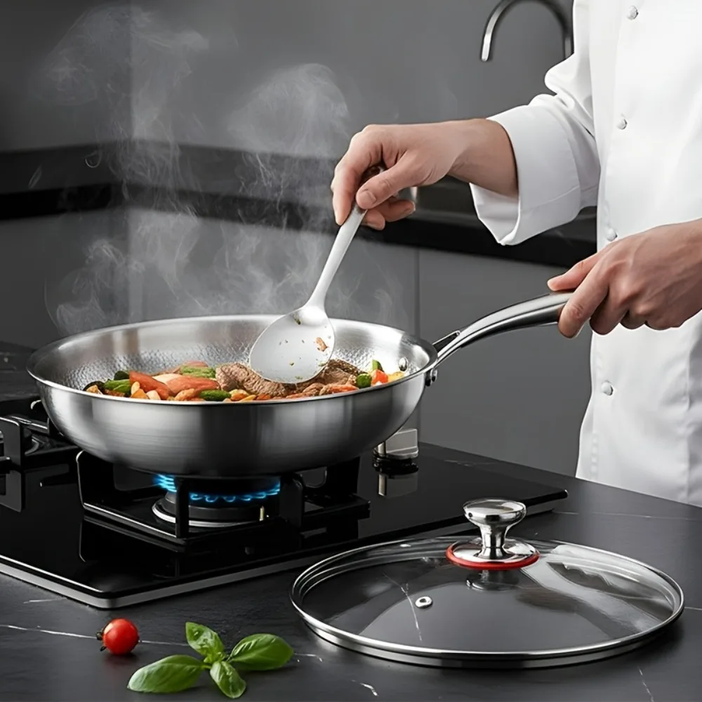 

Titanium Hammered Frying Pan with Lid, with Spatula Titanium Frying Pan (12.6 Inches) - Durable