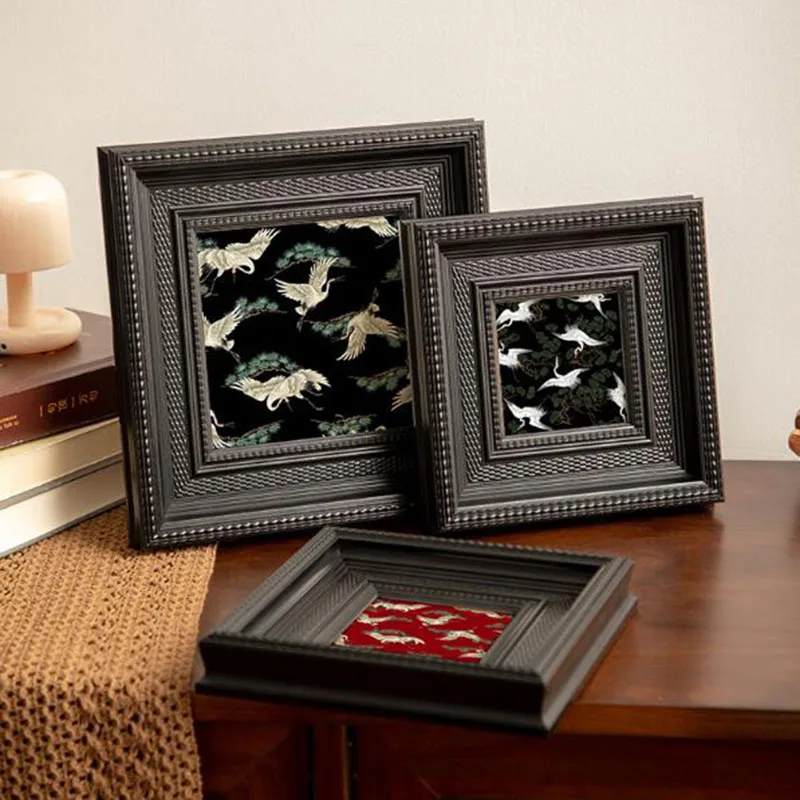 Chinese Retro Stye Black Color Resin Square Photo Frame Woven Pattern Picture Frame Bedroom Desktop Ornaments Home Decoration