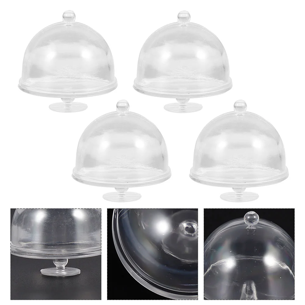 12 Pcs Simulation Mini Cake Holder Tiny Dome Cakes Display Tray Stand With Lid House Plate Cover Plastic Cupcake Pans