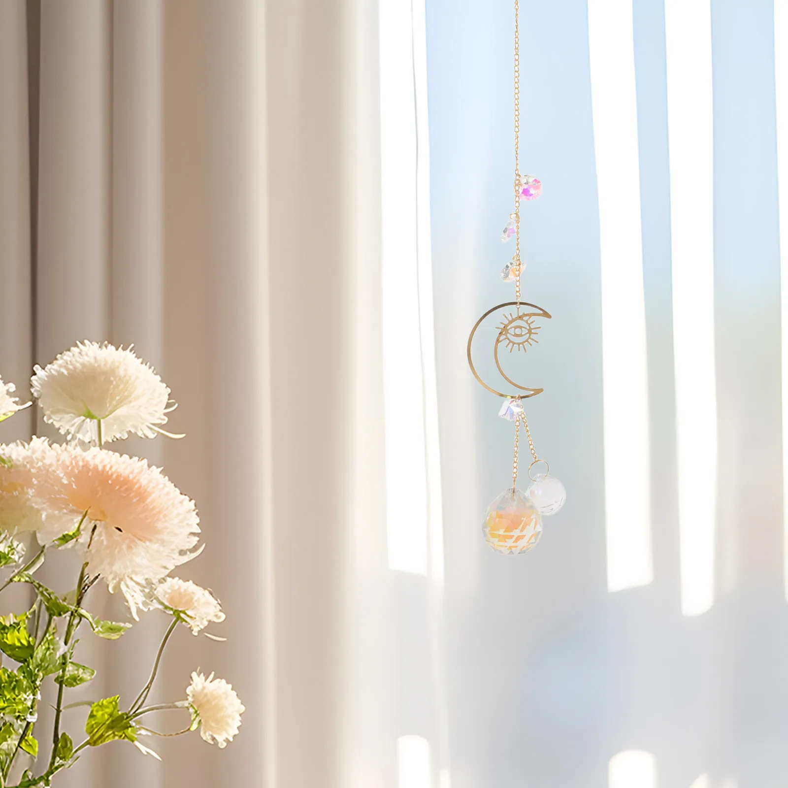 

Crystal Moon Sun Catcher Elegant Design for Garden Patio Home Decor Rainbow Maker Hanging Ornament Prism Indoor Outdoor