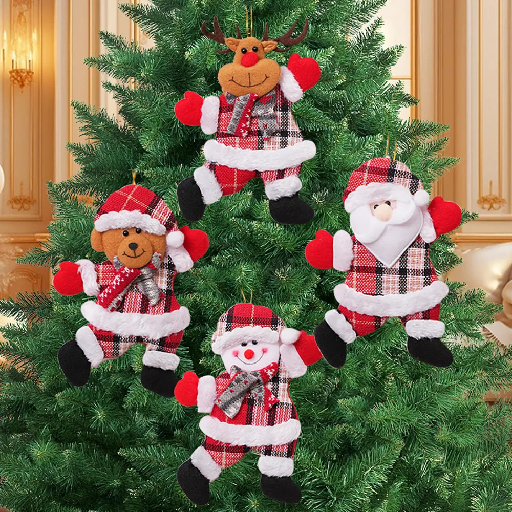 4/8/12/16/20 Pcs Small Christmas Tree Doll Ornaments Santa Claus Snowman Elk Bear Plush Christmas Tree Hanging Decorations