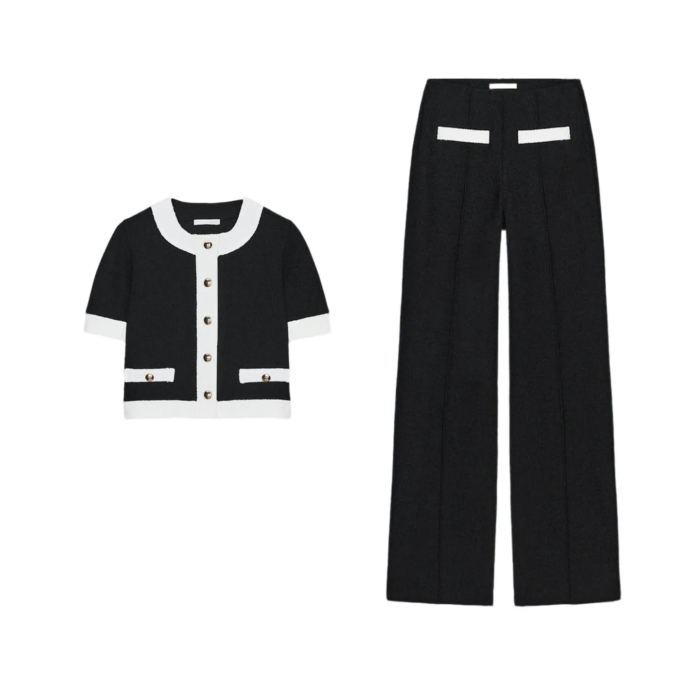 Damen Faion Set Casual Sle Round Ne Ort Sve Mantel und Hose mit hoher Taille, elastische Taille, Farbe Blo Pearl Woolen Jaet