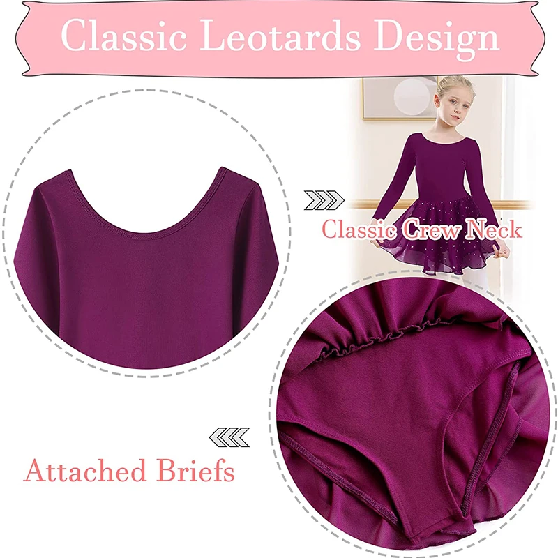 Girl Long sleeves Ballet Dance Leotard Toddler Sparkly Dance Dress shiny skirt Suitable for children\'s stage performances