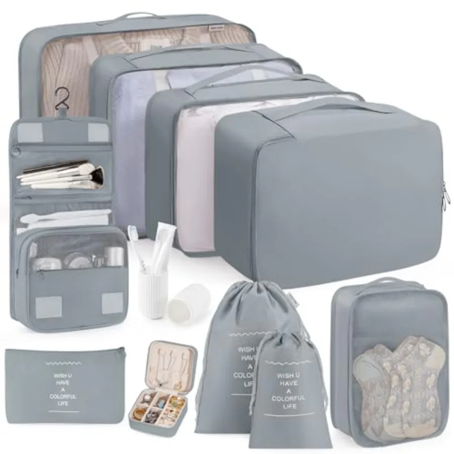 

Packing Cubes 11 Set Suitcase Organizers Luggage Organizer Bags for Travel with Toiletry Bag Essentials Gray