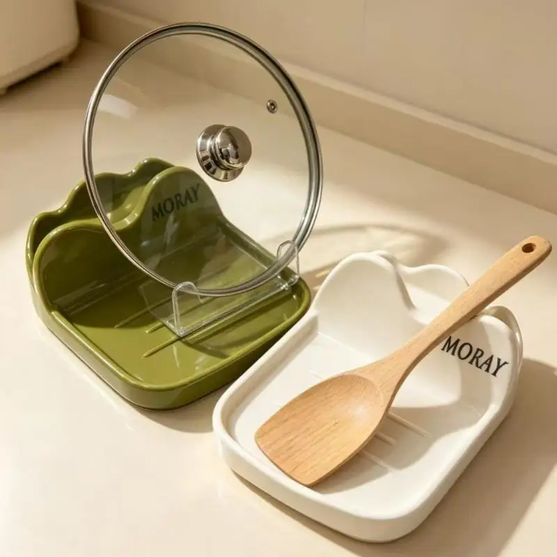 Multifunctional Pot Lid & Spoon Rest with Drip Tray Anti-Scratch Kitchen Countertop Storage Holder for Daily Cooking Use