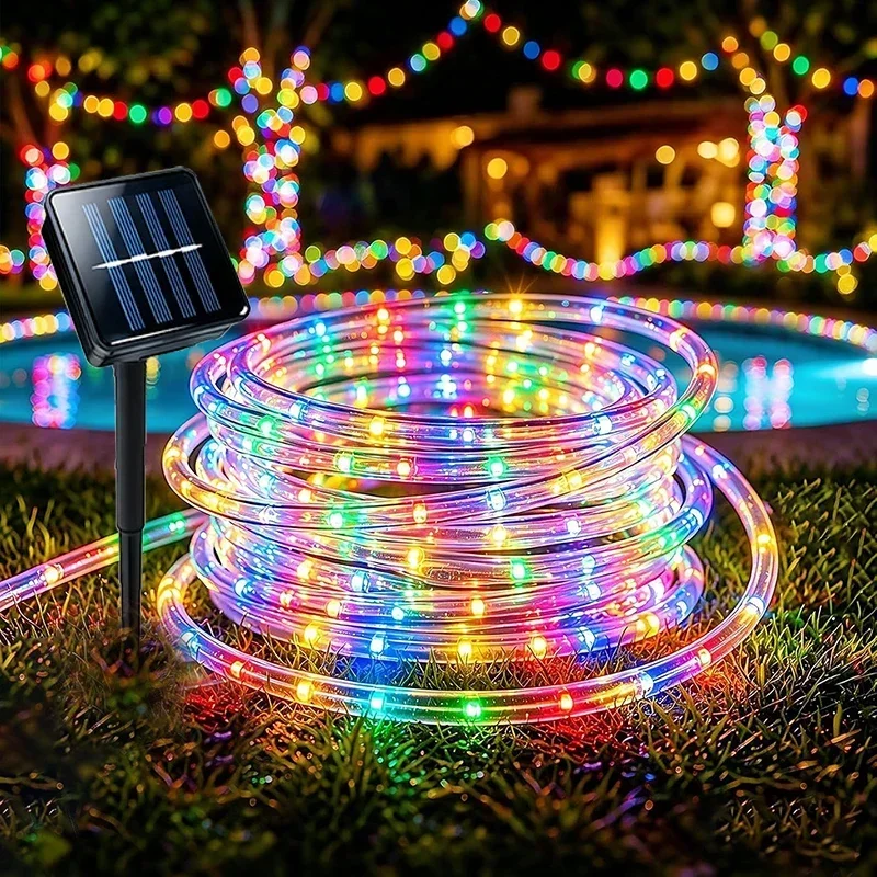 Halloween Christmas LED Holiday Garden Lights Decor Outdoor Waterproof Solar Rope Lights 8 Lighting Modes Tube String Lights