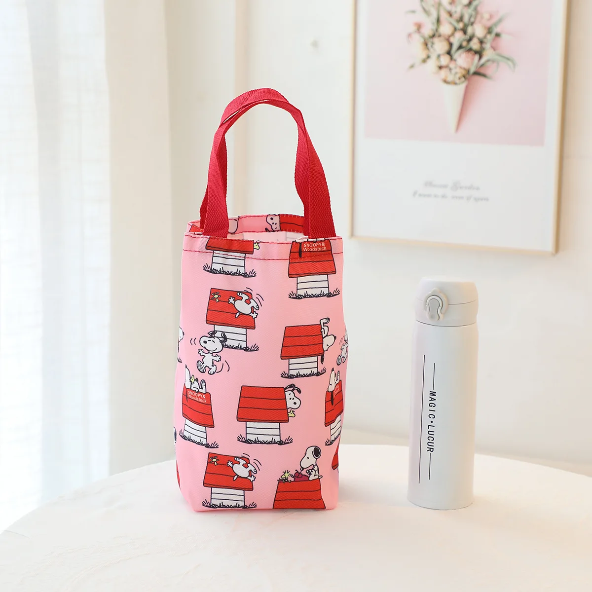 New Cute Cartoon Canvas Snoopy Kettle Thermos Cup Handbag Umbrella Storage Bag Portable When Going Out