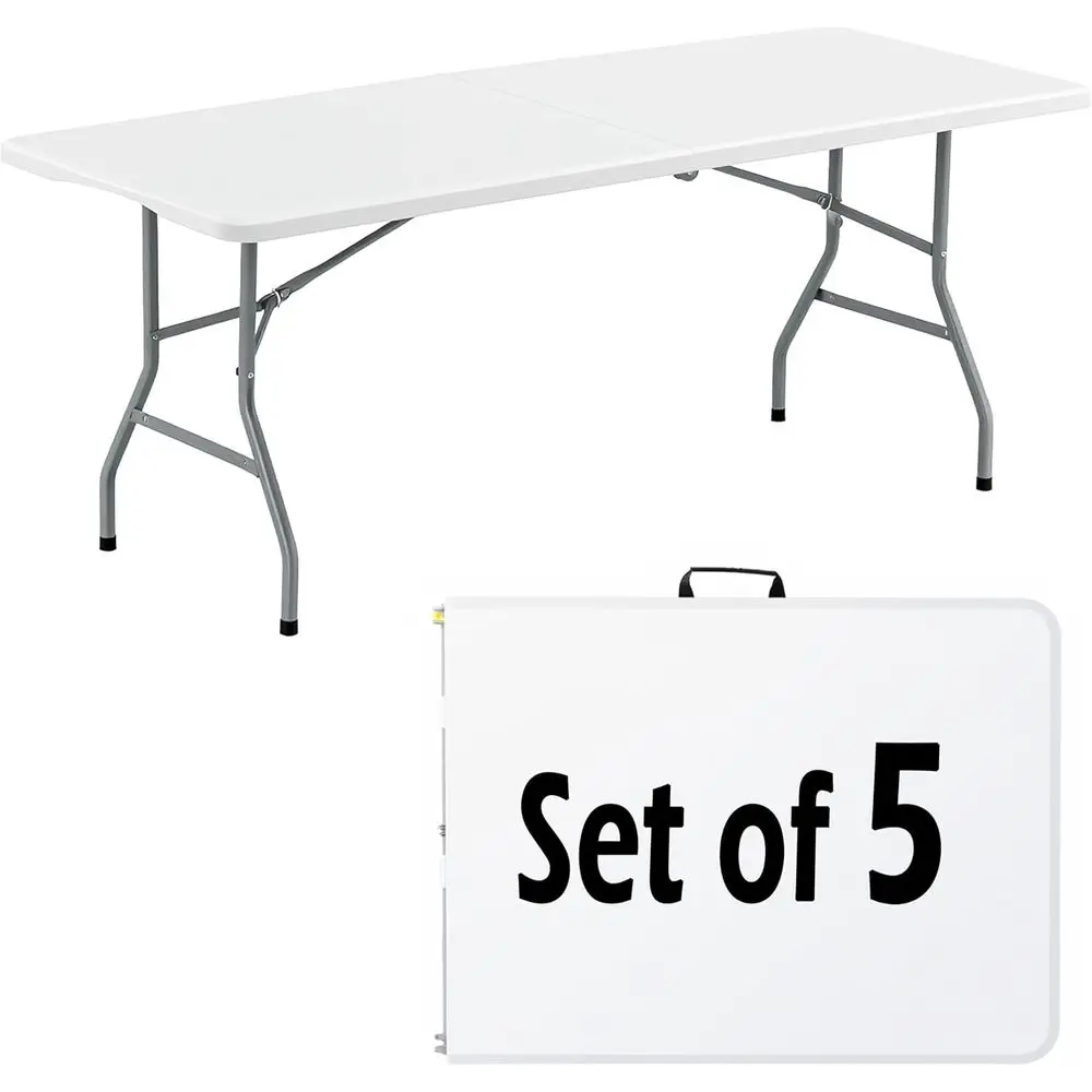 

Portable Heavy-Duty 5-Piece Plastic Table Set with Carrying Handle for Utility, Parties, Weddings, and Picnics (White)