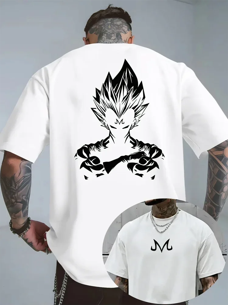 Dragon Ball Majin Vegeta Anime Graphic T-shirt Back Large Print Short Sleeve Tee Men Streetwear Casual Fashion Tops