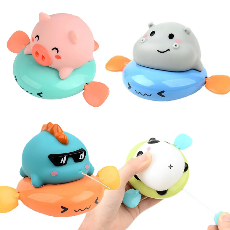 Baby Bath Toys Wind Up Pull and Go Pool Swimming Water Spray Bathtub Toys for Kids 1-4Y Pull String Baby Shower Floating Toy