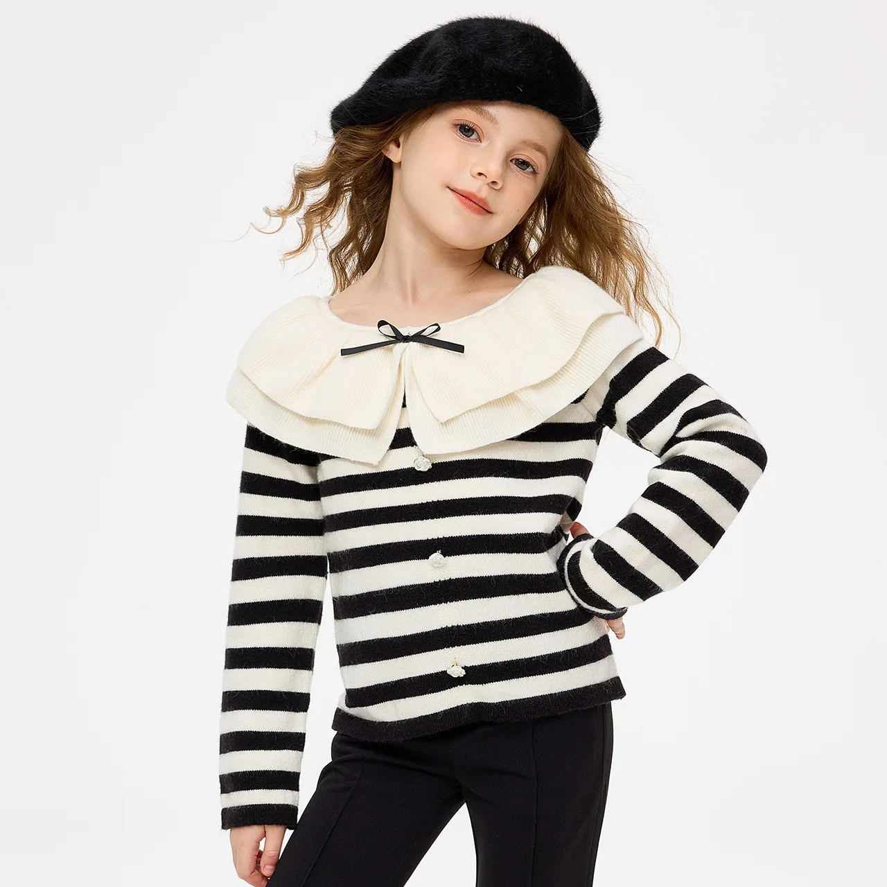 

Girls Knitted Sweater 2024 Autumn New Casual Daily Striped Cardigan for Kids 10 12 13 Years Fashion Teenage Children Top Clothes