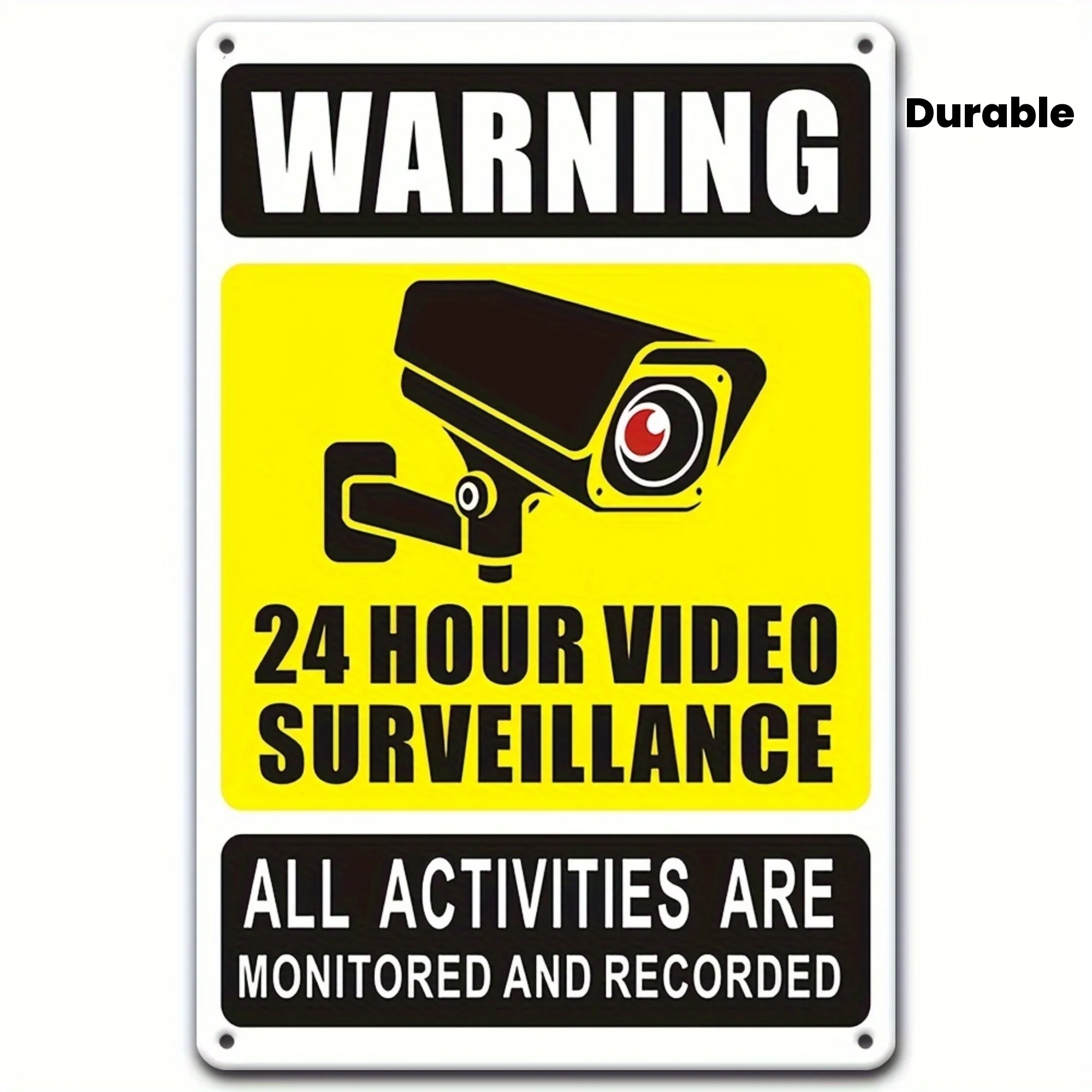 24-Hour Outdoor Surveillance Warning Sign - Durable Aluminum CCTV Security Camera Notice, 8.0X12.0 inch, Wall-Mounted, Records A