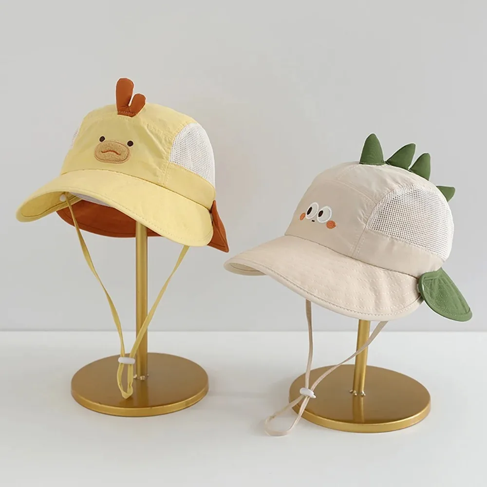 Cute Cartoon Baby Beach Hat with Bear Rabbit Ears Breathable Mesh Sun Visor Cap for Boys & Girls Summer Outdoor Panama Hat