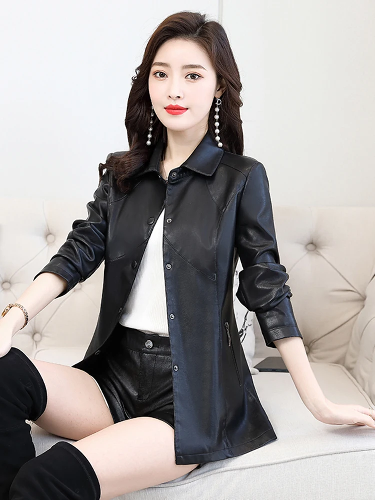 Giacca in Vera Pelle Haining da Donna, Nuova Collezione Autunno Inverno 2024, Modello Slimming in Pelle di Pecora per Mamme di Mezza Età, Taglie Forti