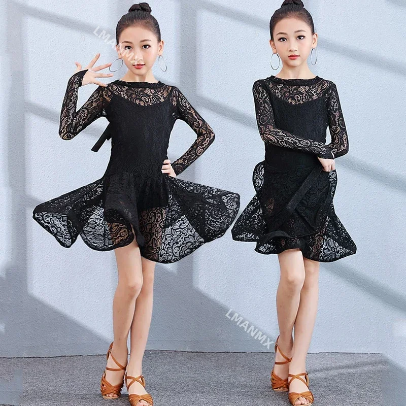 

Girls latin dresses for dancing ballroom dance dress rumba samba black children samba cha cha tango skirt standard salsa