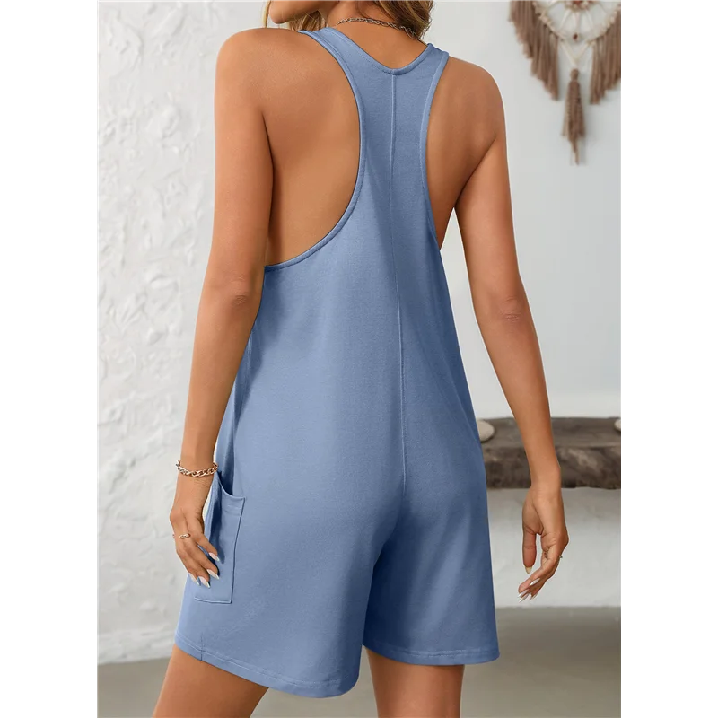 ABRT-Womens Summer Casual Sleeveless Romper Loose Crew Neck Lounge Overalls Jumpsuit With Pockets 2025