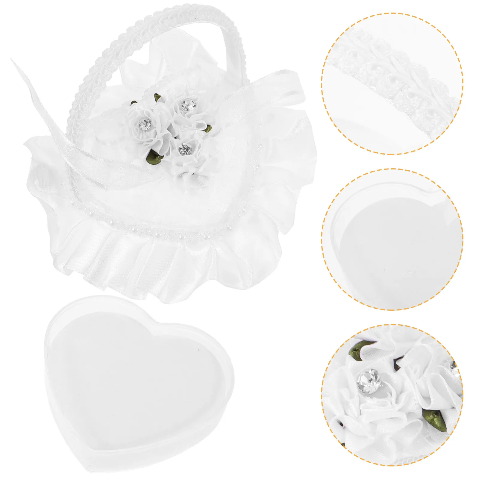 Mini Lace Ring Pillow Heart Shape Wedding Ring Holder for Ceremony Engagement Bridal Cushion with Handle Romantic Gift