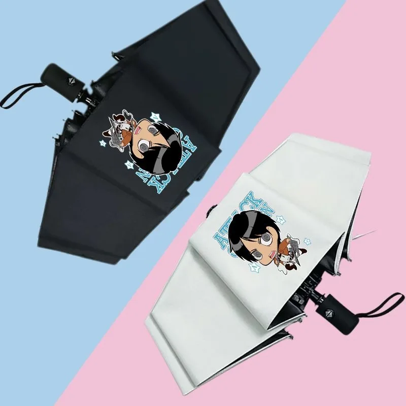 Black White,Shingeki no kyojin,Attack On Titan,Anime,Windproof Anti-UV,Automatic Rain Compact Umbrella for Woman Man