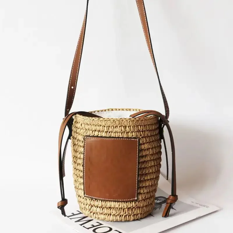 Francês tecido Crossbody telefone saco, saco de palha, férias à beira-mar, Beach Premium Feeling Bucket Bag, novo, verão, 2024