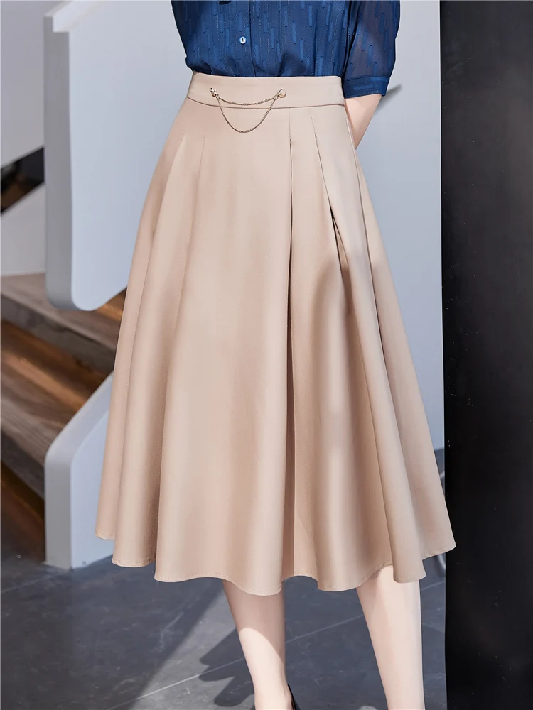 Women's Korean Fashion Big Swing Long Skirt Elegant A Line Skirt High Waist Office Ladies Spring Summer Wild 2023