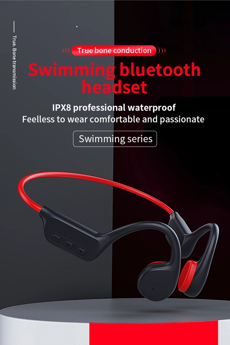 Cuffie A Conduzione Ossea Da Nuoto – 32GB IPX8 Bluetooth 5.0 – Auricolari MP3 Impermeabili Per Sport E Corsa (Rosse) - 3