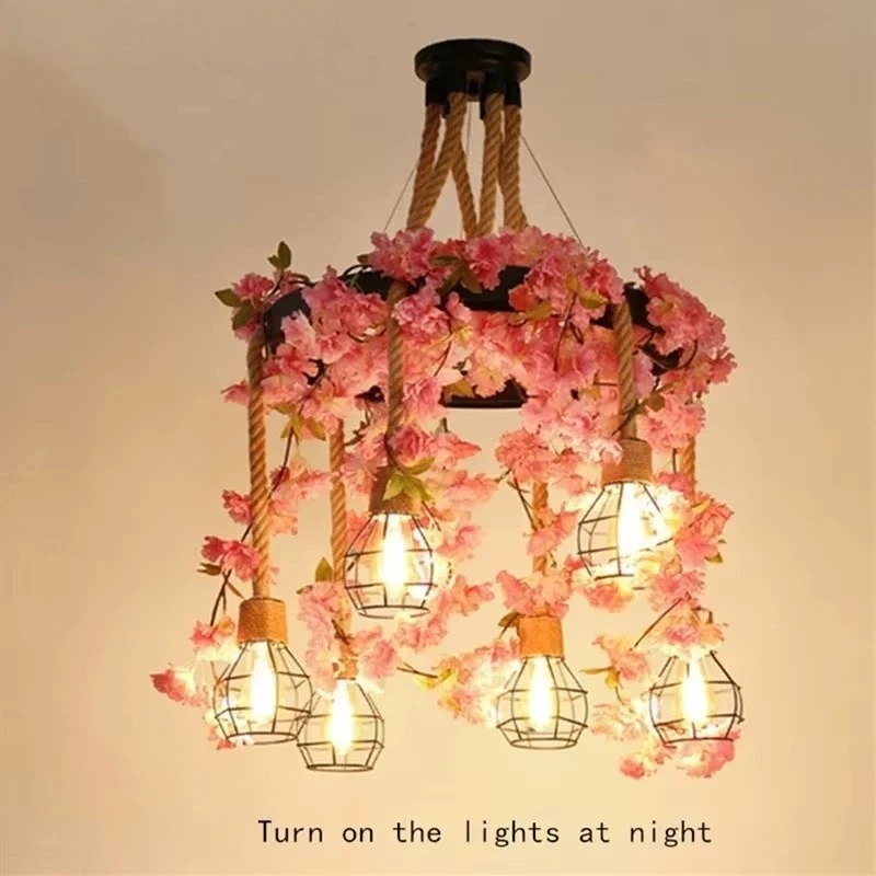 Sakura Green Leaf Chandelier For Indoor Lighting Kitchen Dining Room Bar Wrought Iron Pendant Lamp