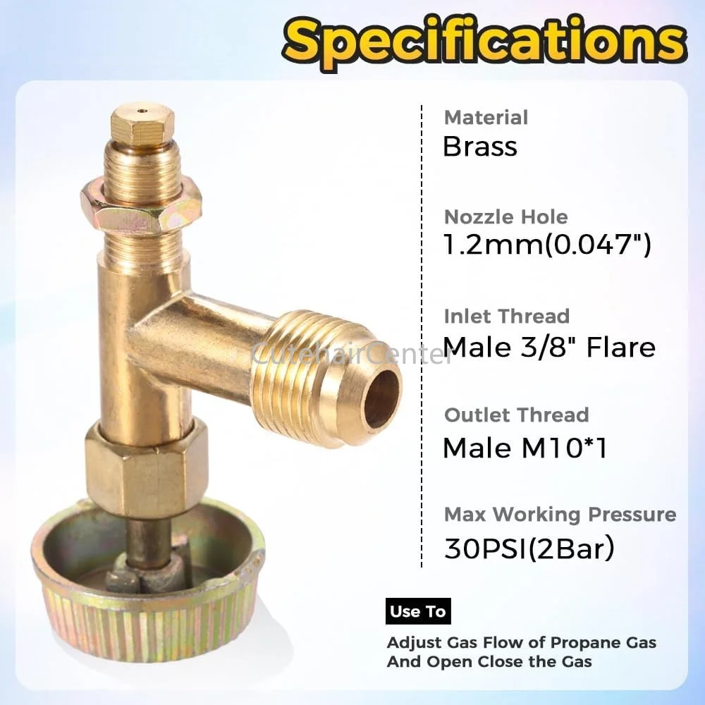 Válvula de Control de aguja para estufa de Gas propano, soporte de resorte de quemador de entrada de aire, campana giratoria macho, 3/8 \