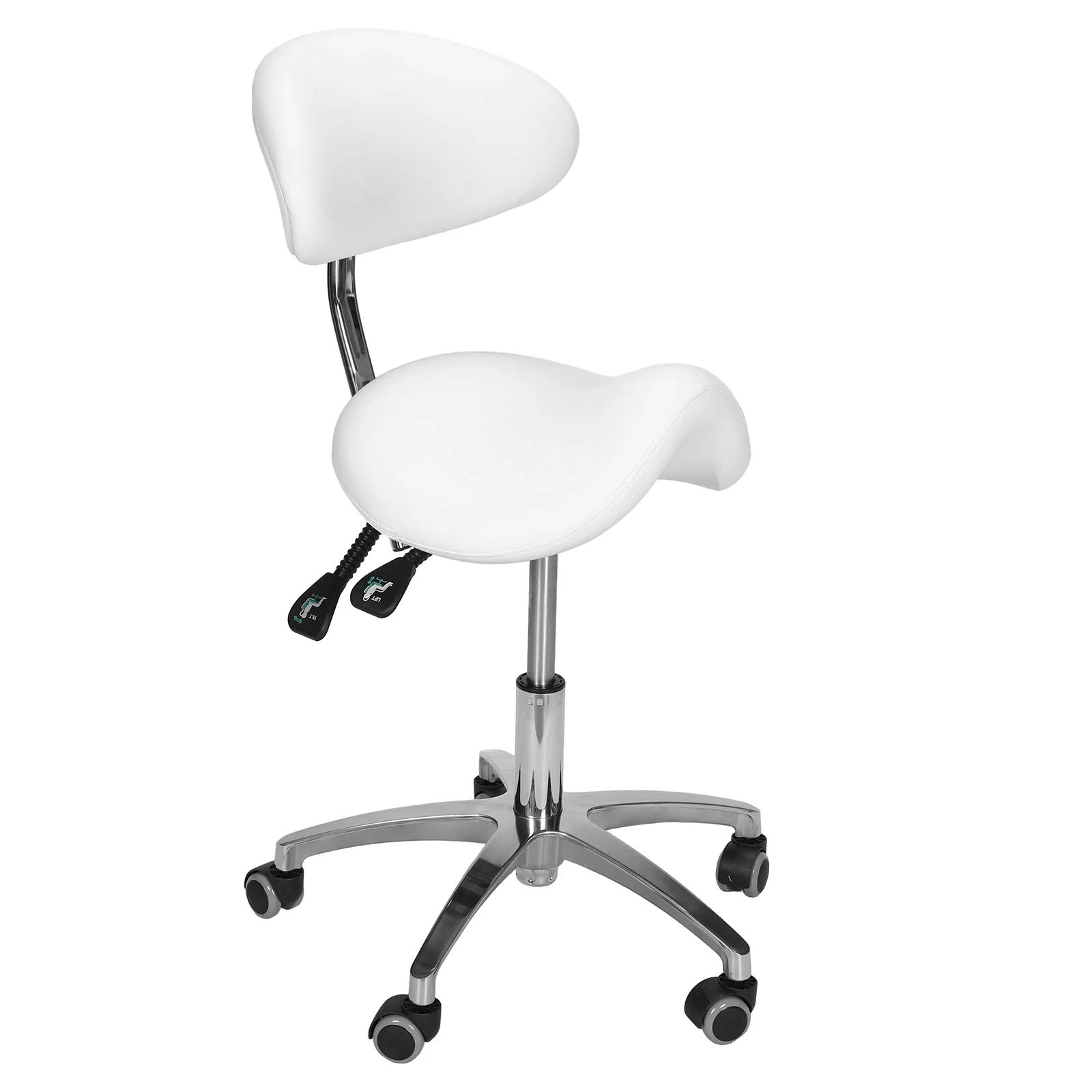 

Стул-седло на колесиках с поддержкой спины, регулировка высоты 19.93-21.65 дюймов, для парикмахеров, стоматологов, салонов, тату-салонов