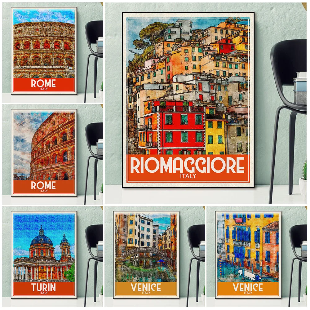 

Cagliari,Florence,Genoa,Manarola City Landmarks ​​Building Wall Art Canvas Painting Italy Travel Scenery Art Poster Print Decor