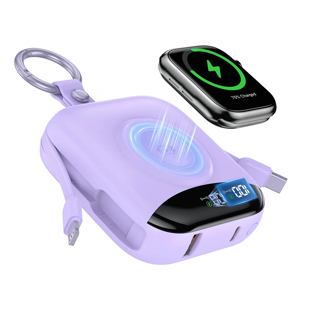 

Fast Charging Power Bank With Built-In Cables 10000mAh Wireless Charging Portable Power Bank Forwatches PD20W Dual Wires LED Digitaldisplay 5 Outputs Small And Lightweight Travel Chargerbattery Pack Mobile Phones Essential Valentine's Day Gift