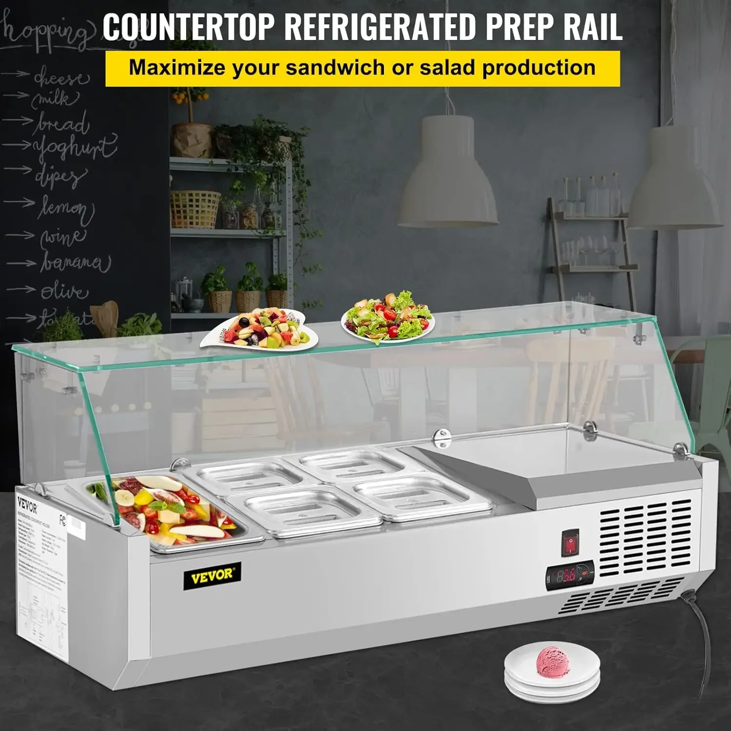 Refrigerated Condiment Prep Station, 40-Inch, 7.8Qt Sandwich Prep Table w/ 1 1/3 Pan & 4 1/6 Pans