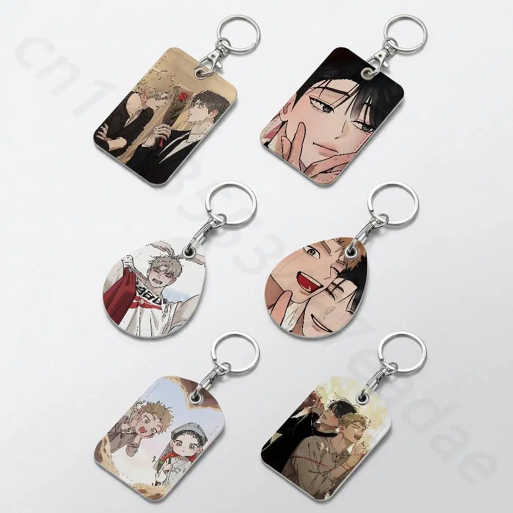 Red Thread Quest Anime Rectangle Card Case Keychain Access Card Bag Key Tag Ring Leather Card Holder Key Ring Access