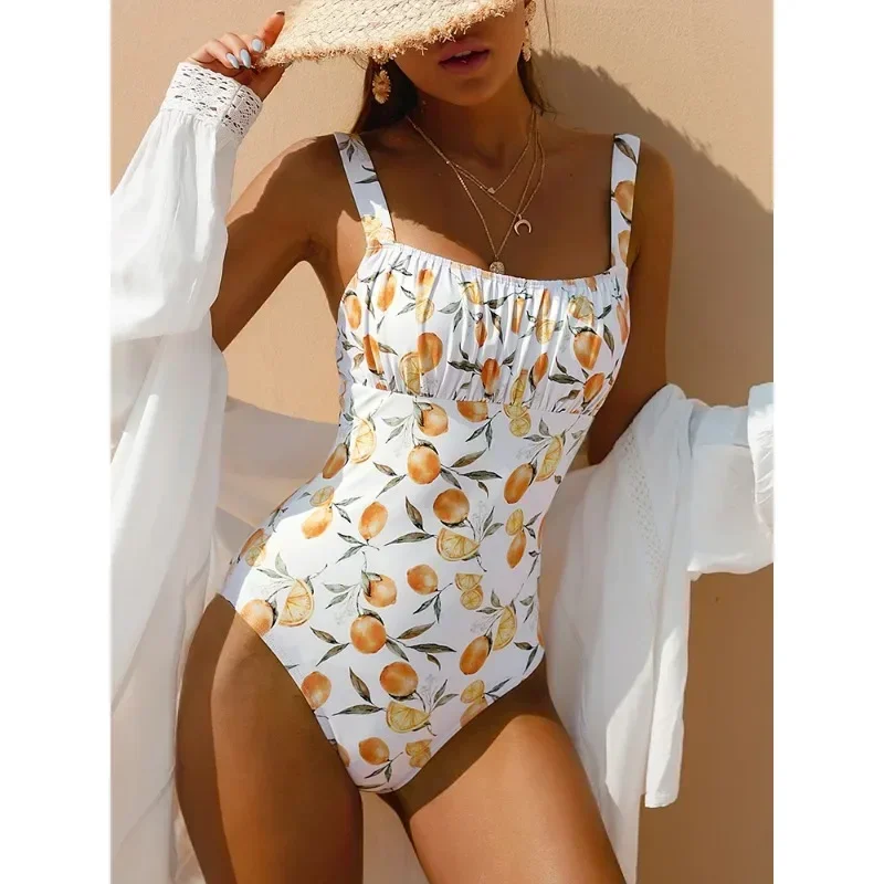Costume da bagno intero con stampa di frutta Costume da bagno a fascia con controllo della pancia da donna Costume da bagno da spiaggia casual da spiaggia sexy stile coreano
