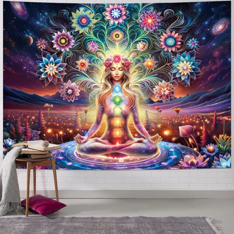 VIKAMA Wandteppich mit Mandala- und Chakra-Göttinnen-Traumdruck, waschbar, für Wohnzimmer, Schlafzimmer, Party-Heimdekoration, Astrologie-Wandbehang
