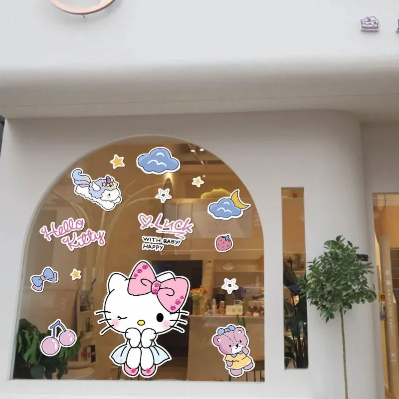 Sanrio Cartoon Cute HelloKitty Stickers Suitcase Cabinet Glass Door Guitar Wall Mirror Window Decoration Stickers Wholesale