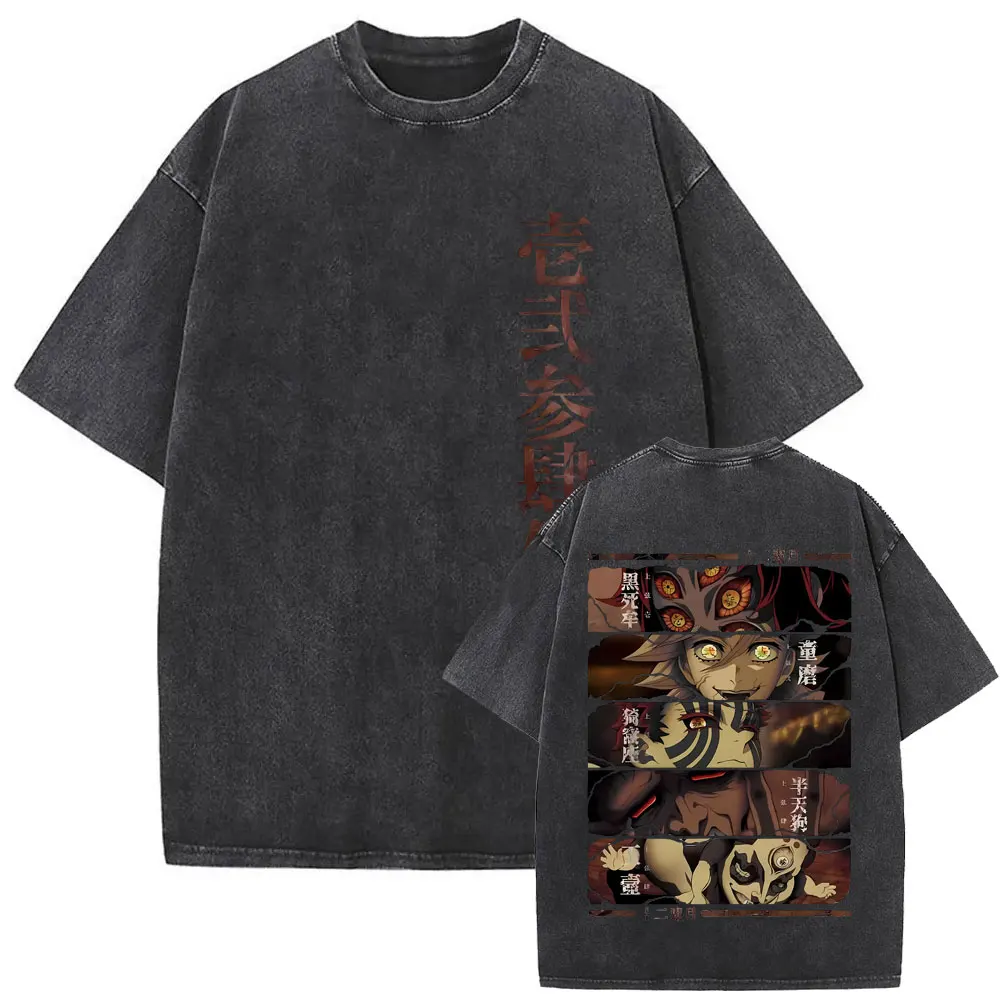 

Washed Vintage Anime Demon Slayer Kokushibo Douma Akaza Hantengu Gyokko Graphic T-shirt Men Women Cartoon Oversized T Shirt Tops