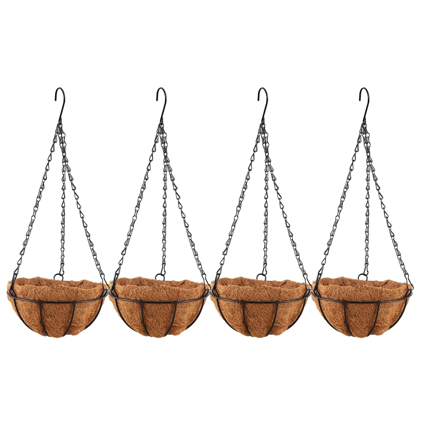 A98E-4X Black Growers Hanging Basket Planter With Chain Flower Plant Pot Home Garden Balcony Decoration-8Inch