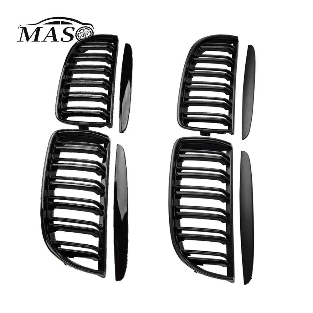 2pcs Matte/Gloss Black Front Bumper Kidney Grille Grill Hood Mesh Double Line for BMW 3 Series E90 E91 2005 2006 2007 2008