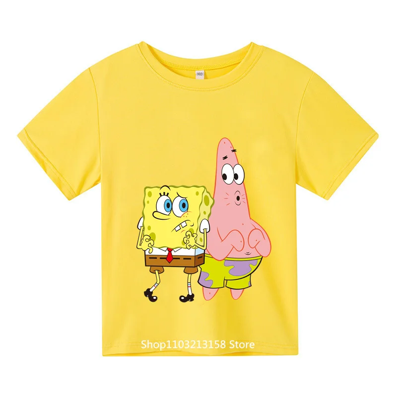 2024 Kids Fashion Summer Cotton T-shirt Cartoon SpongeBob Squarepants Kids Short sleeve Sweatshirt boys girls top