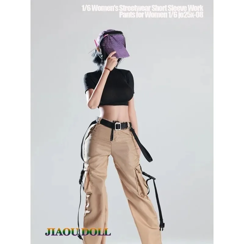 1/6 Scale Trendy Female Soldier Fashion T-shirt Pants with Belt Clothes Model for 12'' Action Figures Body Doll
