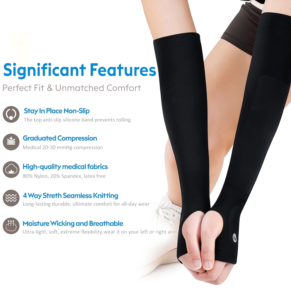 زوج واحد من واقيات ذراع الكرة الطائرة وأكمام للذراع، وأكمام الساعد مع وسادات حماية وفتحة إبهام للأطفال والشباب والنساء والرجال