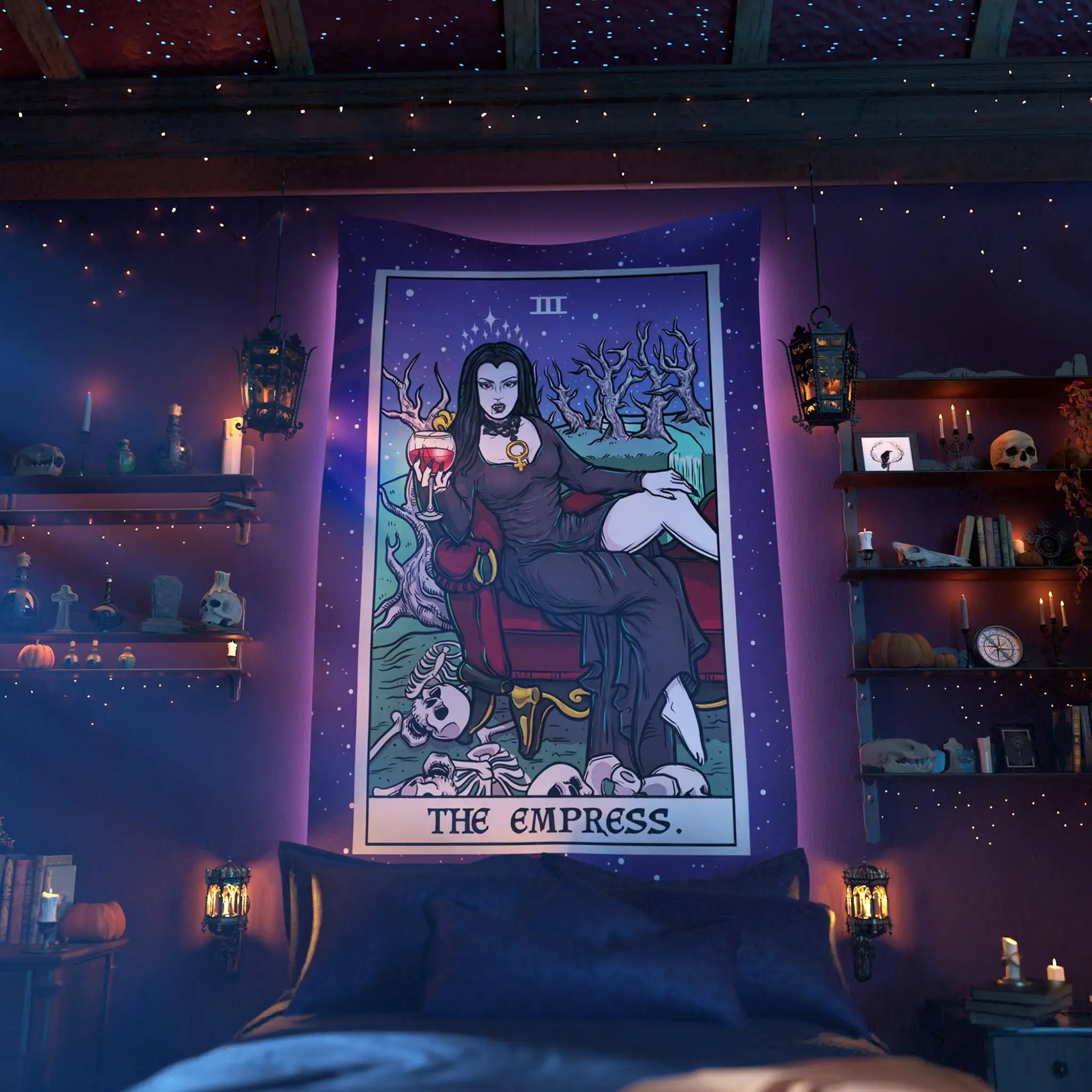 VIKAMA Tarot Queen Tapestry Dark Gothic Wall Decoration Living Room Meditation Room Mystery Theme Room Decoration