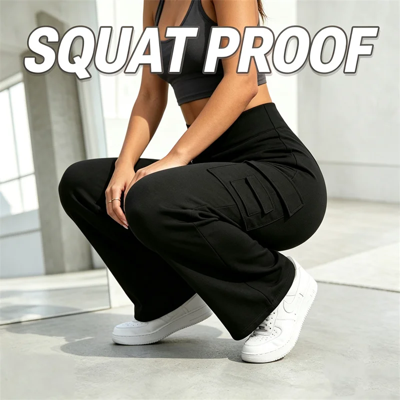 SVEIC MuseDrape Wide Leg Leggings Cargo Yoga Pants Women High Waist Multi-Pocket Tummy Control Butt Lifting Workout Gym Clothes
