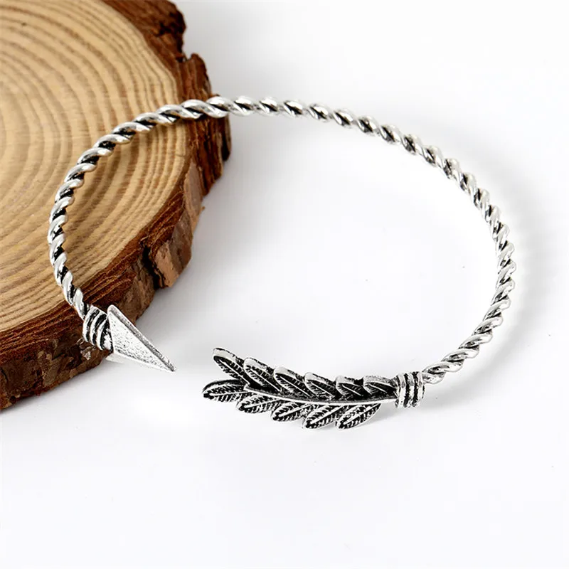 1PCS Vintage Cuff Bracelet Bangles For Women Open Feather Arrow Bracelet Femme Boho Jewelry Birthday Gift