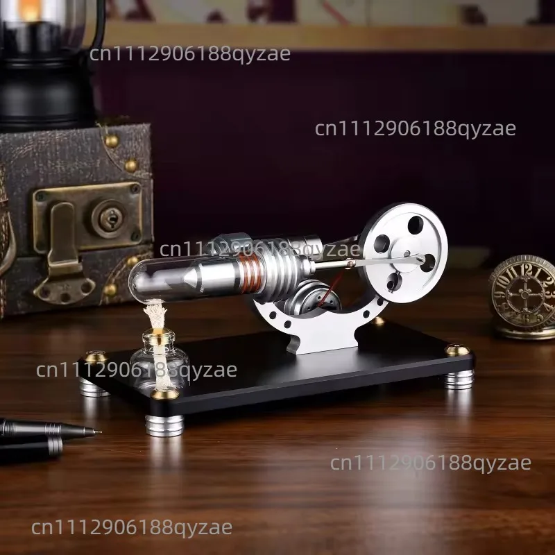 Launchable Miniature External Combustion Engine Model, Brushed Motor, Single Cylinder Metal Cylinder