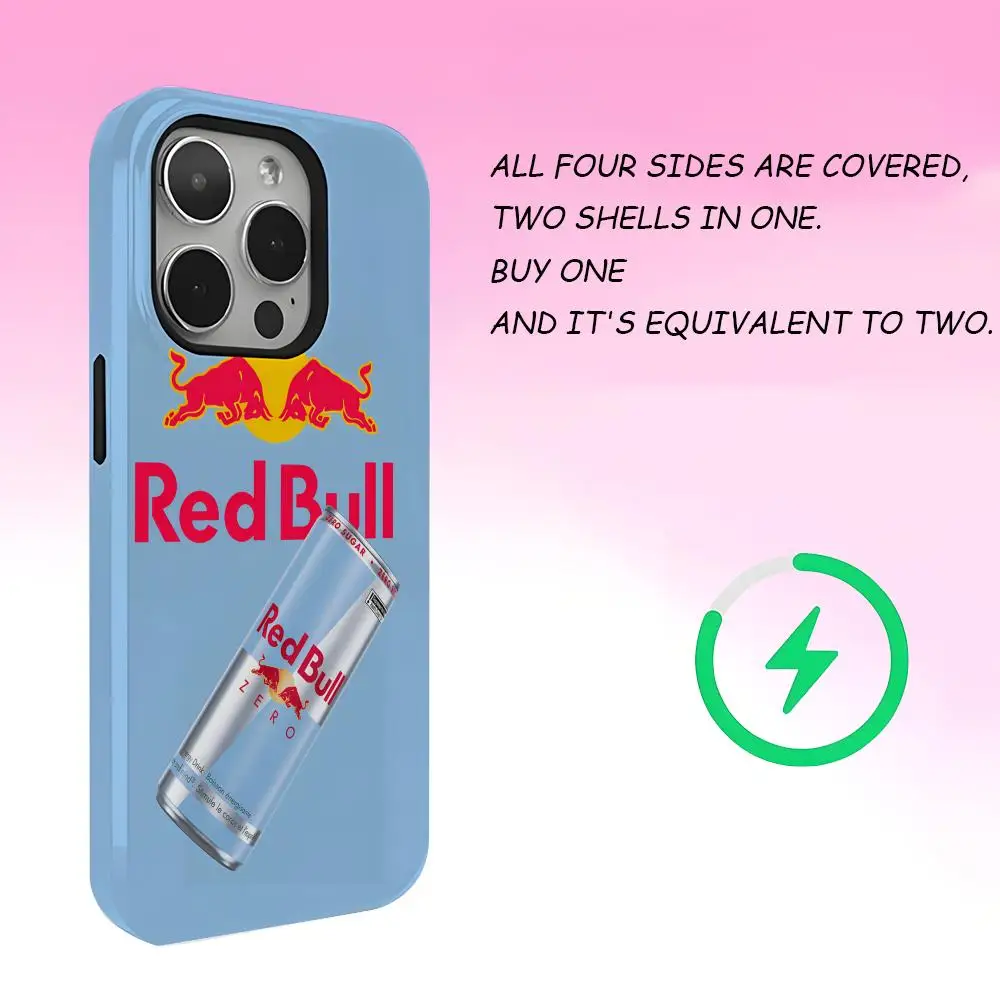 لوحة ماوس Red Bull-L للطاقة الإلكترونية لهاتف IPhone 16 15 14 13 12 11 Pro Max Plus غطاء خلفي مغناطيسي فاخر بطبقة مزدوجة