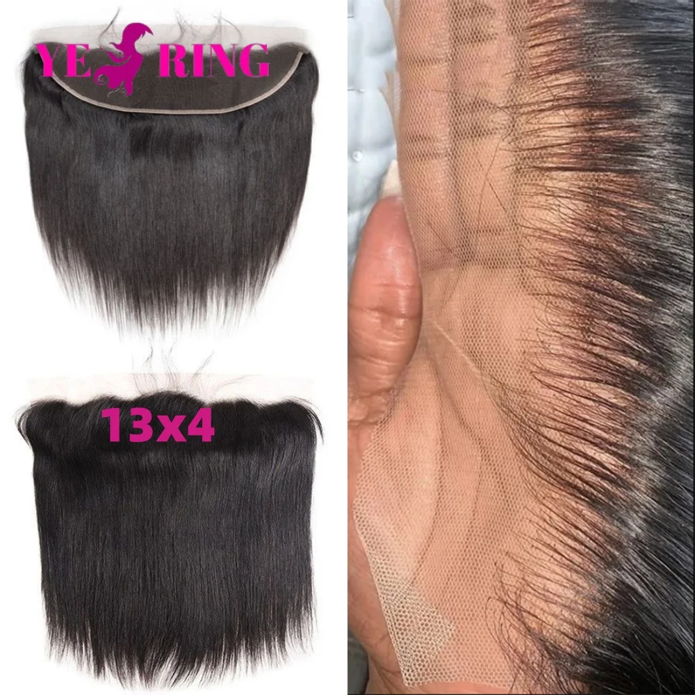13x4 Straight Lace  Frontal Hand Tied Human Hair Closure Free Part Pre Plucked 100% Virgin Hair for Women Raw Hair Natural Color